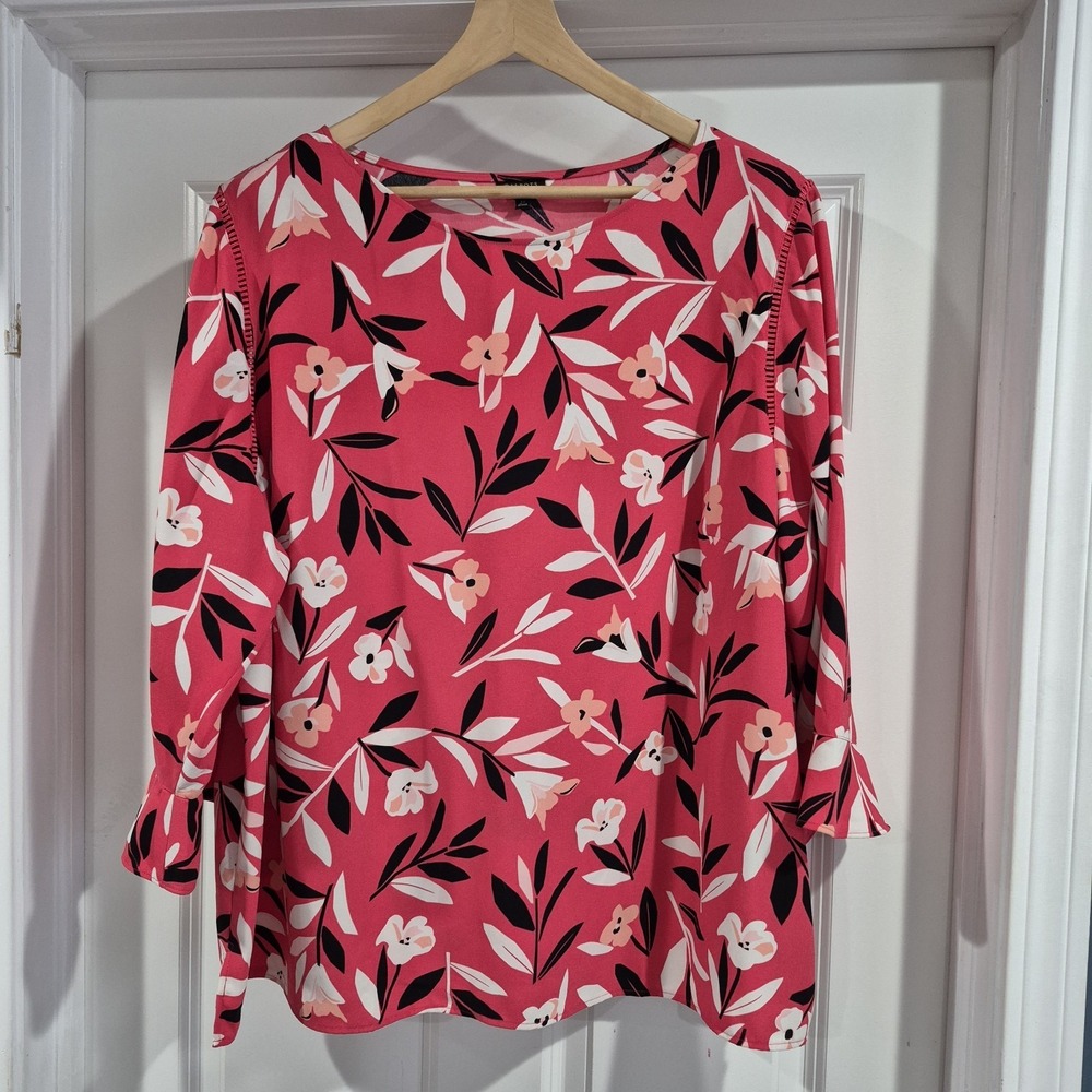 Talbots Top Womens 3X Pink Floral Cherry Blossom Office Career Spring Side Zip